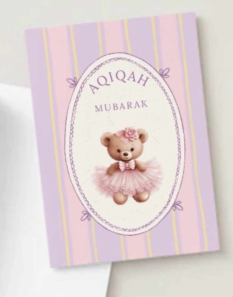 Aqiqah Mubarak Card for Baby Girl | Islamic Greeting Card